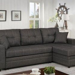 Brand New Dark Gray Sectional Chaise w/Storage Pullout Sleeper