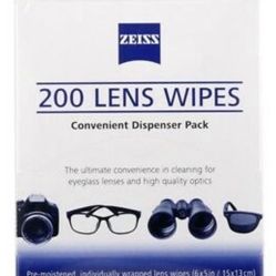 Zeiss Pre-Moistened Lens Cloths Wipes 200 Ct, Glasses Camera Phone Cleaning, New