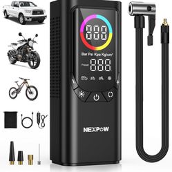 Tire Inflator Portable Air Compressor, NEXPOW 150PSI & 9000mAh Cordless Air Pump with Digital Tire Pressure Gauge, Accurate Dual LCD Display & LED Lig