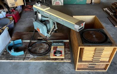 Vintage 1960’s DeWalt Power Shop Saw, Blades, Tools and Cabinet