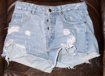 Terranova Distressed Denim Shorts Light Wash Frayed Button Fly Size S 42