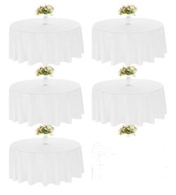 Pack of 5 White Round Polyester Tablecloths, 90-Inch, Washable, Bulk Set for Weddings, Dining Tables, Buffets, Parties, Banquets, and Decor (White)