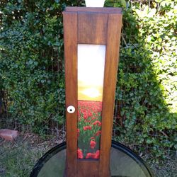Vintage Wood Freestanding Farmhouse Country Toilet Paper Holder - Refurbished With Beautiful Poppies Art.