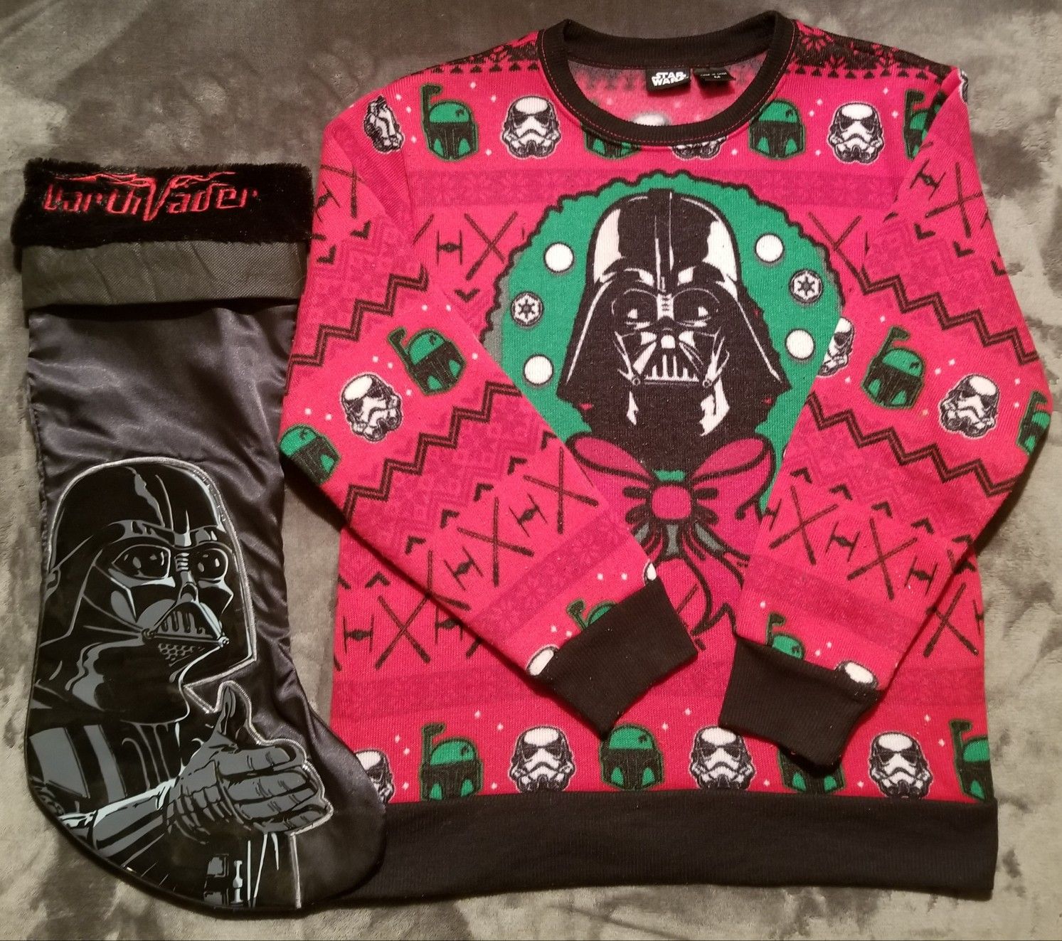 YOUTH M STAR WARS DARTH VADER BOBAFETT CHRISTMAS SWEATER, SILK STOCKING