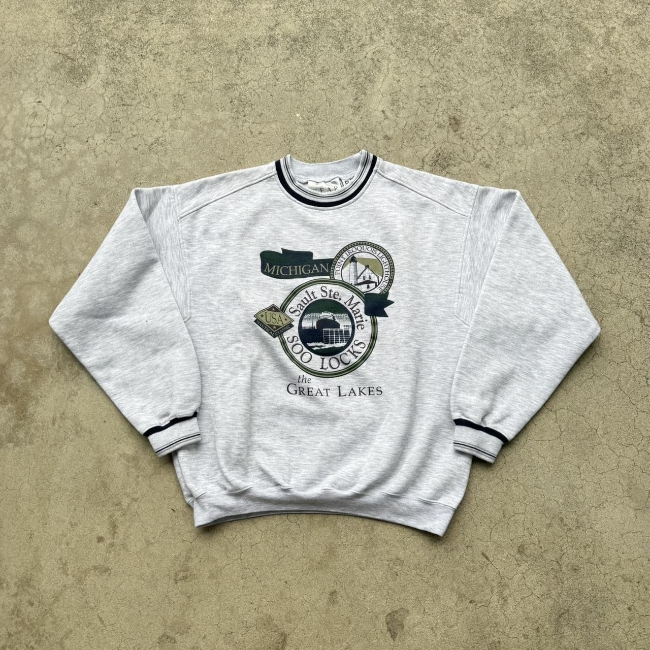 Vintage Michigan The Great Lakes Salt Ste, Marie SOO LOCKS Souvenir Crewneck Sweater 