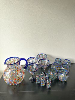 Mexican Hand-Blown Glass Drinkware Set