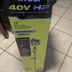 Exclusive RYOBI 40V HP Brushless Whisper Series 17 in. Cordless Battery Carbon Fiber Shaft String Trimmer w/ 6.0 Ah Battery & Charger