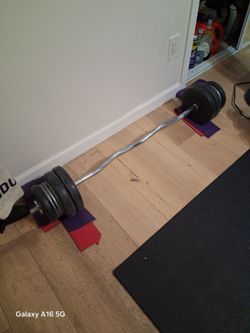 CURL BAR WITH WEIGHTS.