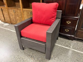 HAMPTON BAY Chocolate Wicker Outdoor Arm Chair w/ Red Cushions