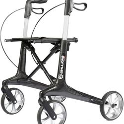 WHLLICKS Carbon Walkers for Seniors, 13lbs Ultra-Lightweight All Terrain Silent Wheels Foldable Rollator Walker with Seat and Backrest for Adults