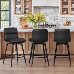 Black Leather Swivel Barstool Set Of 4 