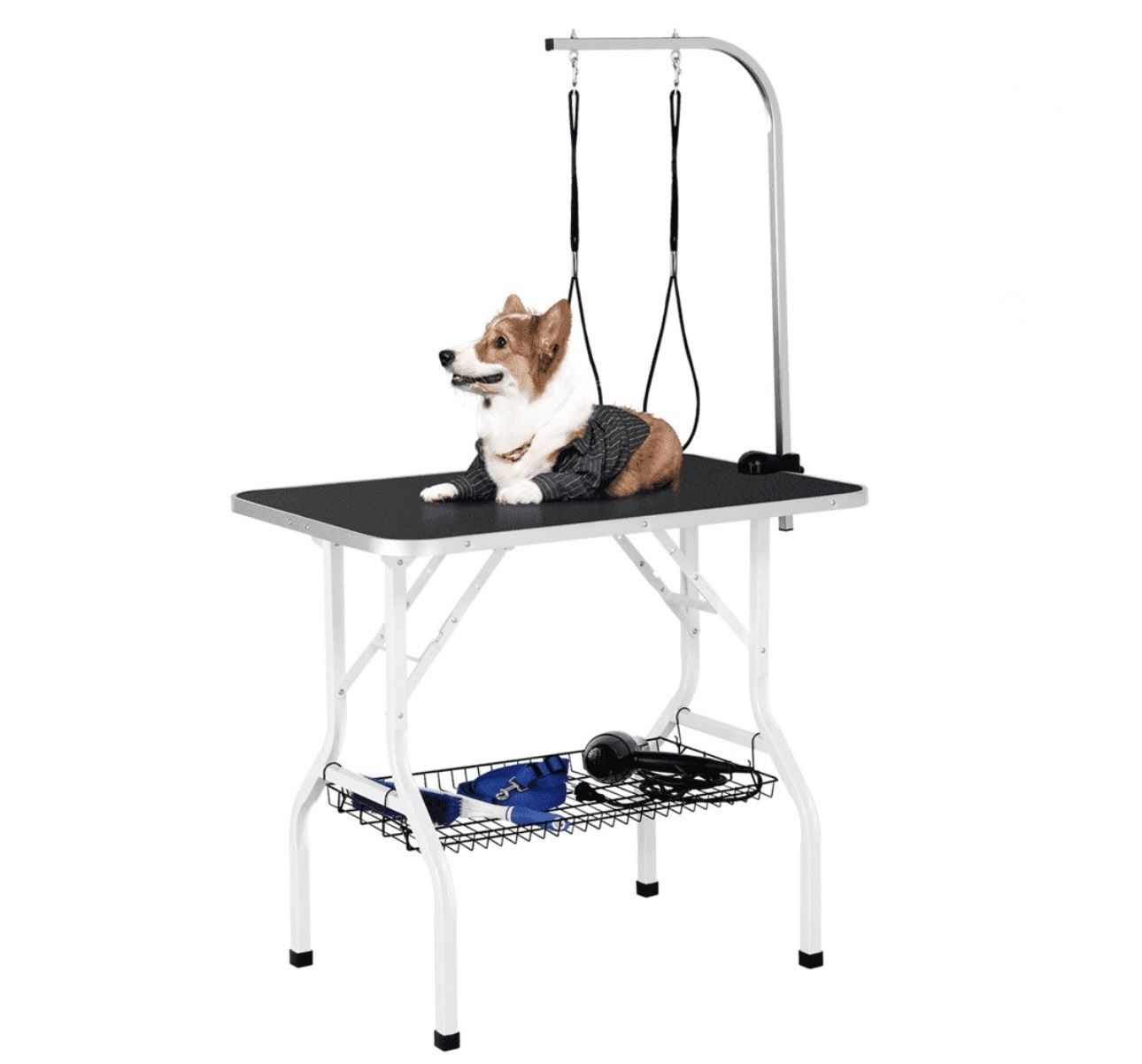 35.9" Adjustable Dog Grooming Table with Basket Style, Black