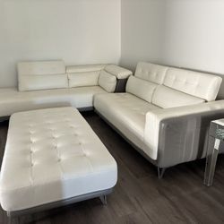 Leather Sofas, Ottoman, Glass Table, and Mirror 