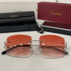 Cartier Glasses (Diamond cut) Red Lense, Silver Frame