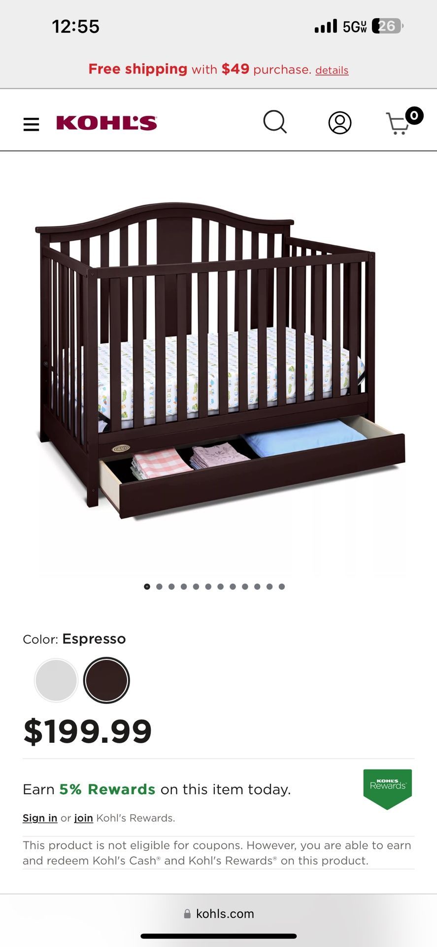 Graco Solano 5 In 1 Crib w/drawer