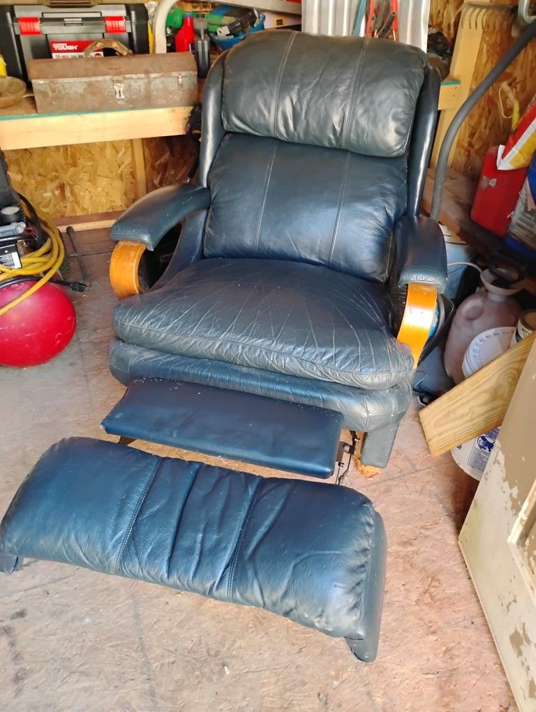 Blue Real Leather Rocking Recliner 
