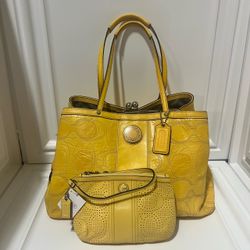 Coach Patent Leather Yellow Zip-Lock Satchel