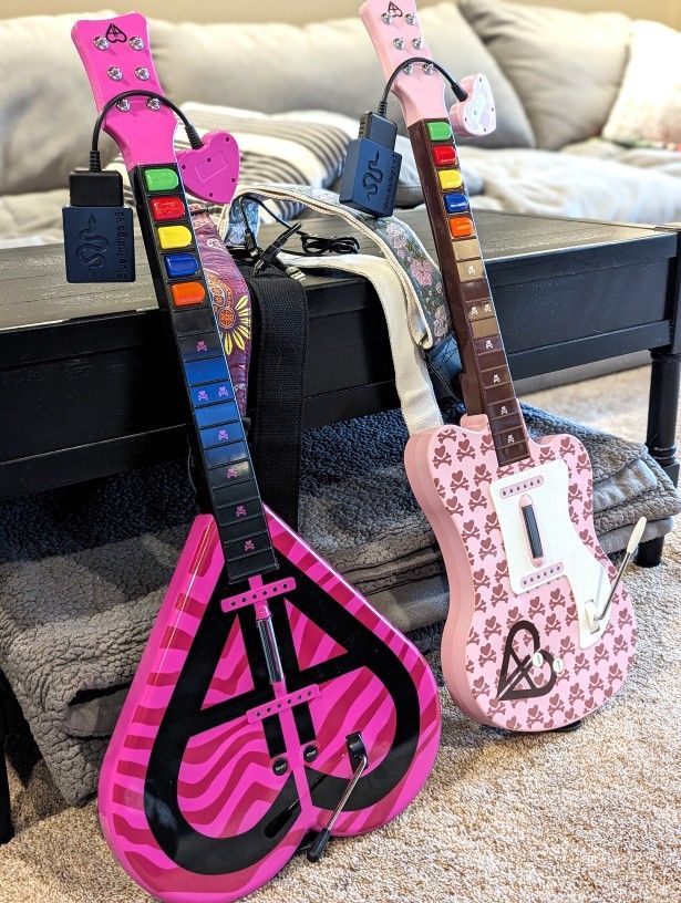 RARE Aly & AJ PS2 Guitar Hero Set WITH Dongles & USB Adapters for Clone Hero MODDED