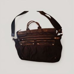 Francesco Biasia Black Leather Messenger Laptop Bag – Designer Italian