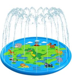 Kids Sprinkler Pad, 68" Toddler Water Play Pad, Summer Water Spray Play Mat Outdoor Inflatable Wading Pool