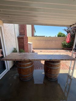 Granite table top with wine barrels