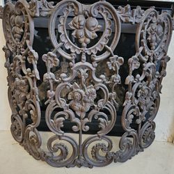 $175.00 - Antique Decorative Fireplace Screen, Gorgeous Roses Design Accents!  3 panels/Heavy Aluminum/Original Color!  Rare Find!