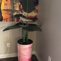 Custom Painted Flower Pot With Artificial Plant ! One Of A Kind