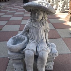 New Girl On Bench Made Out Of Cement Beautiful Yard Decoration 