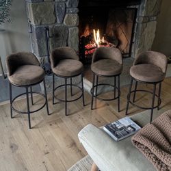 4 Restoration Hardware RH Thaddeus Italian Truffle Veneto Leather Barstools