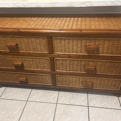 Wrapped Rattan Six-Drawer Dresser 59x18.5 Inches And Height 30 Inches 