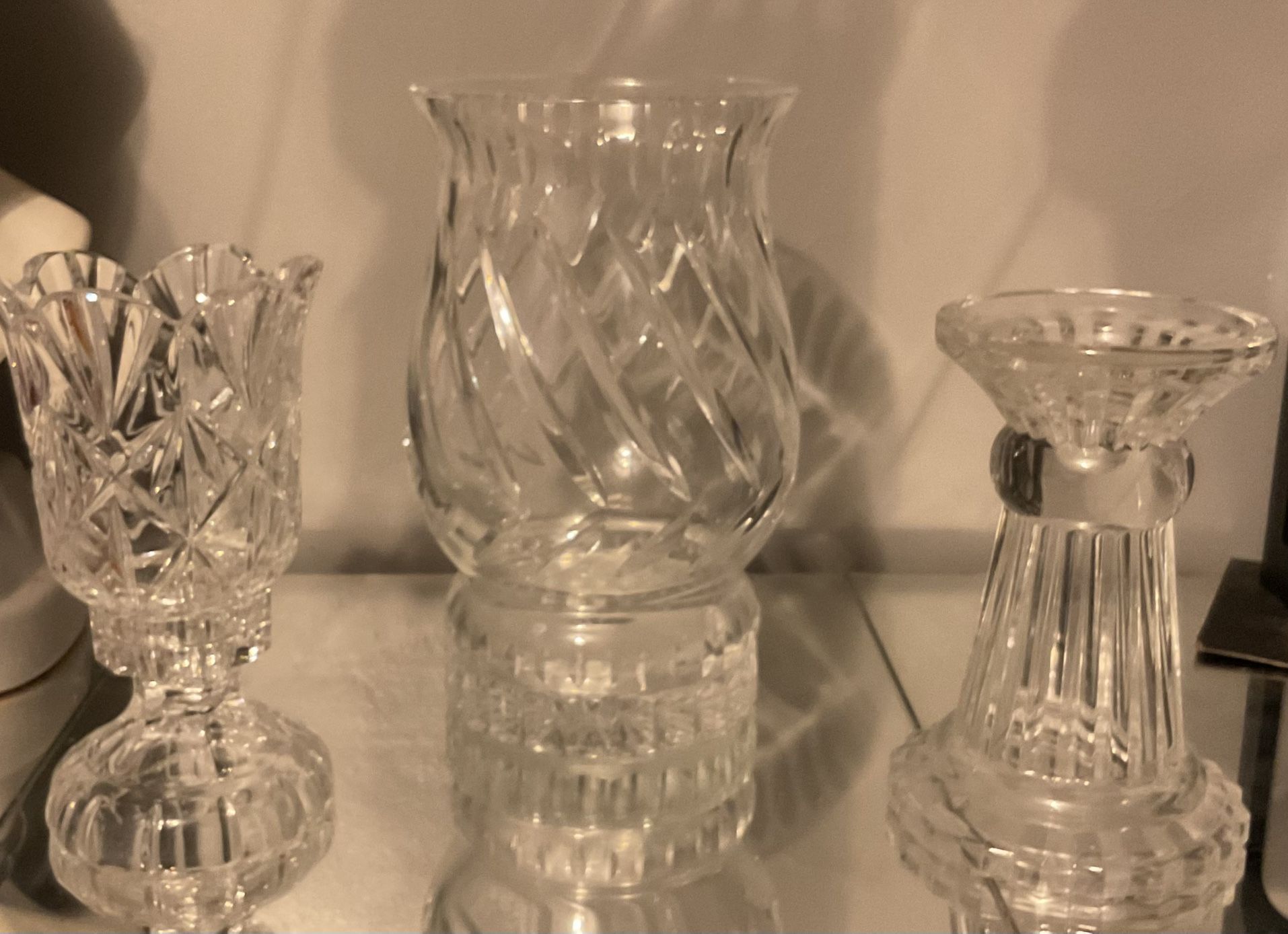 Vintage Hurricane Crystal Candle Holder Set