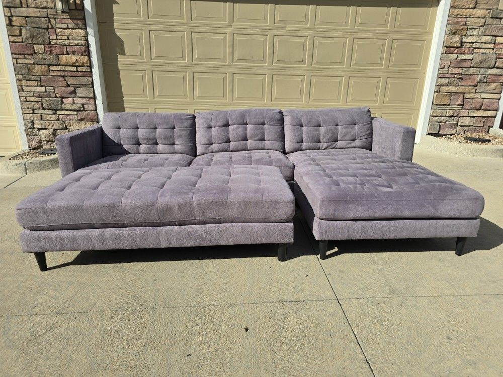 2 Piece Tuft Gray Sectional Sofa W/ Ottoman- Free Delivery 