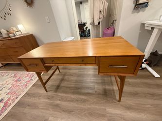 Mid-Century Modern Wood Desk with Drawers