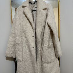 Long Off-white wool coat.