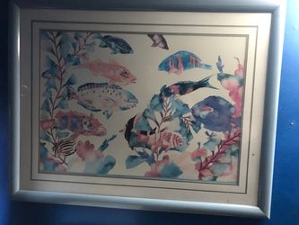 Large Framed Watercolor Fish Wall Art