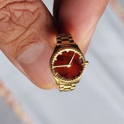 Watch ring gold over sterling and amber stone adjustable