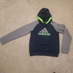 Adidas Hoodie size kids 10/12 navy and grey hooded sweatshirt. Excellent condition.