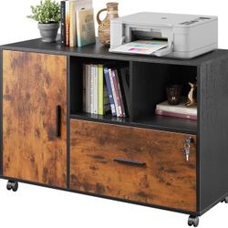 File Cabinet With Drawer, Key And Wheels