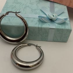 Chunky Stainless Steel Silver Hoop Earrings 