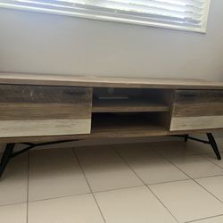 Wood Console With Two Shelved Side  Compartments With Doors