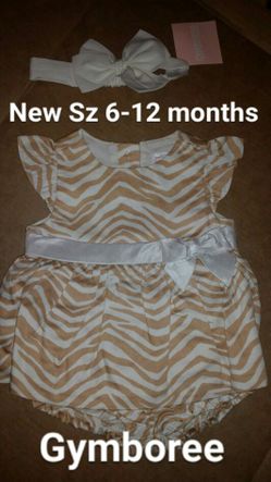 New Baby girls Sz 6-12 months Gymboree 2pc animal print outfit w/ matching headband nwt gift