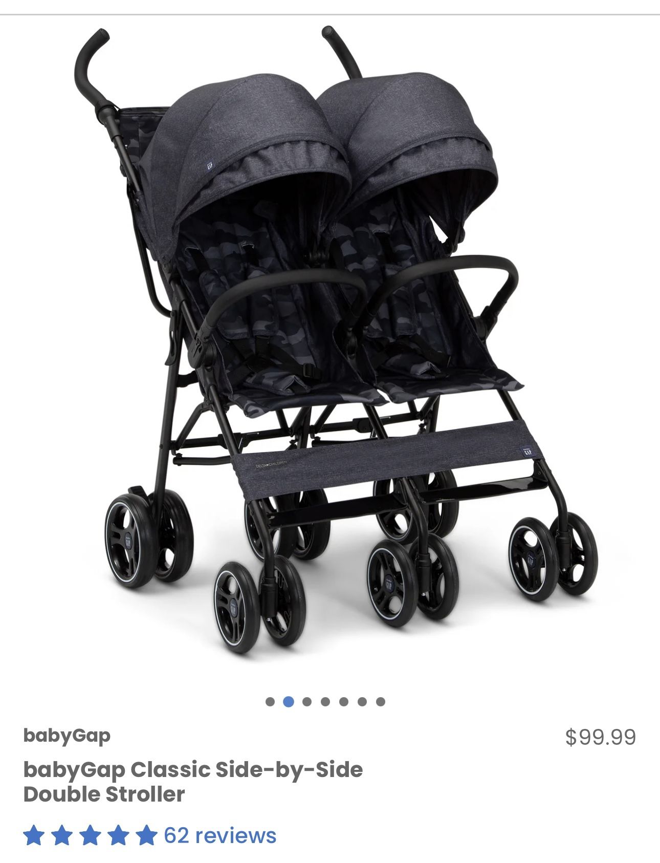 New Baby Gap Black Double Stroller / Side By Side