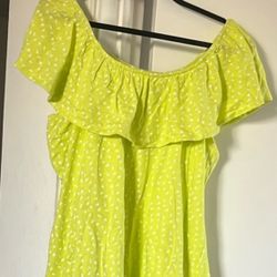 Yellowing Green( Tennis Ball Color) Cute on/off Shoulder Blouse