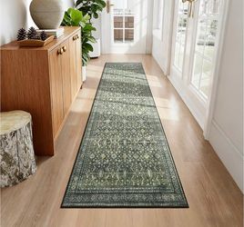 3' X 12' Area Rugs for Hallways, Green Washable Non-Slip  Runner Rug