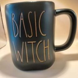 NEW Rae Dunn Basic Witch Halloween Coffee Mug Black Exterior Orange Interior