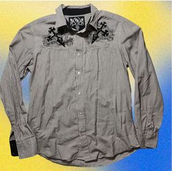 Men's Toxic Hazard Y2k Vintage Striped Button Up Long Sleeve Shirt Size XL