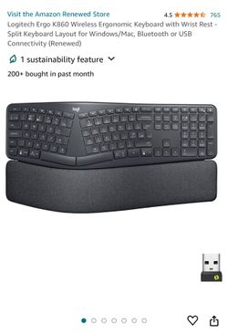 Logitech Ergo K860 Wireless Ergonomic Keyboard with Wrist Rest - Split Keyboard Layout for Windows/Mac, Bluetooth or USB Connectivity
