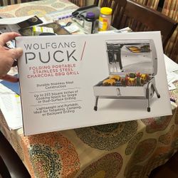 Wolfgang Puck Folding Portable Stainless Steel Charcoal BBQ Grill