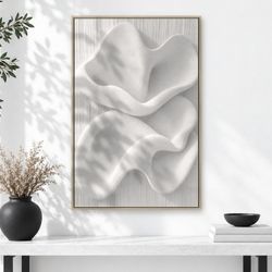 Large Textured Abstract Canvas Wall Art - Sculpted White Wave Relief - 3D Plaster Look - 36x24