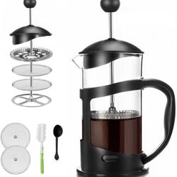 French Press Coffee Maker 12oz(350ml) Coffee/Tea Maker with 4 Level Filtration,Heat Resistant Borosilicate Glass Carafe with Durable Handle, with Clea